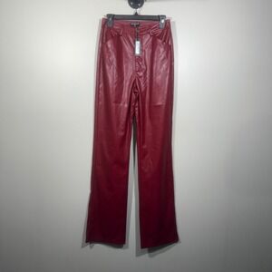 PrettyLittleThing Tall Faux Leather Straight Leg Trousers Size 4 TALL Maroon Red